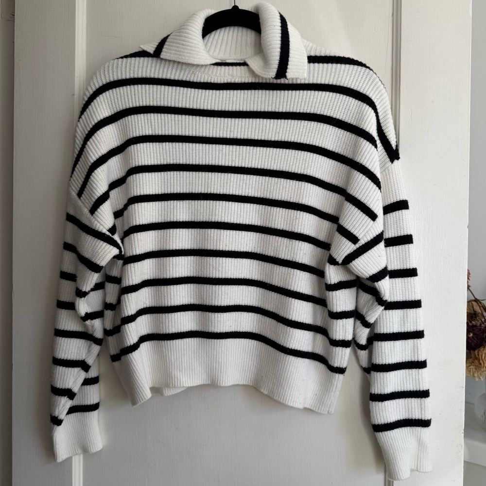 Mango Striped Long Sleeve Polo Pullover Sweater